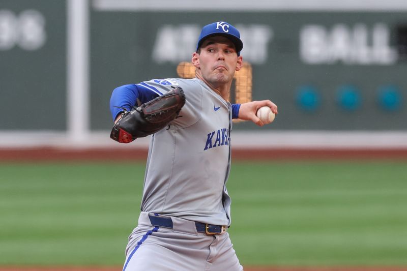 Jul 12, 2024; Boston, Massachusetts, USA; Kansas City Royals starting pitcher Cole Ragans (55) throws a pitch during the first inning against the Boston Red Sox at Fenway Park. Mandatory Credit: Paul Rutherford-USA TODAY Sports