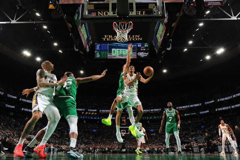 BOSTON, MA - JANUARY 12: Trey Murphy III #25 of the New Orleans Pelicans drives to the basket during the game against the Boston Celtics on January 12, 2025 at TD Garden in Boston, Massachusetts. NOTE TO USER: User expressly acknowledges and agrees that, by downloading and/or using this Photograph, user is consenting to the terms and conditions of the Getty Images License Agreement. Mandatory Copyright Notice: Copyright 2025 NBAE (Photo by Brian Babineau/NBAE via Getty Images)