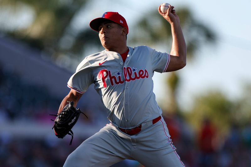 Mar 19, 2024; Lakeland, Florida, USA;  Philadelphia Phillies starting pitcher Ranger Suarez (55) throws a pitch against the Detroit Tigers in the second inning at Publix Field at Joker Marchant Stadium. Mandatory Credit: Nathan Ray Seebeck-USA TODAY Sports