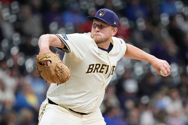 May 9, 2024; Milwaukee, Wisconsin, USA;  Milwaukee Brewers pitcher Jared Koenig (47) throws a pitch during the fifth inning against the St. Louis Cardinals at American Family Field. Mandatory Credit: Jeff Hanisch-USA TODAY Sports