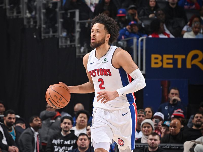 DETROIT, MI - FEBRUARY 24: Cade Cunningham #2 of the Detroit Pistons handles the ball during the game against the LA Clippers on February 24, 2025 at Little Caesars Arena in Detroit, Michigan. NOTE TO USER: User expressly acknowledges and agrees that, by downloading and/or using this photograph, User is consenting to the terms and conditions of the Getty Images License Agreement. Mandatory Copyright Notice: Copyright 2025 NBAE (Photo by Chris Schwegler/NBAE via Getty Images)
