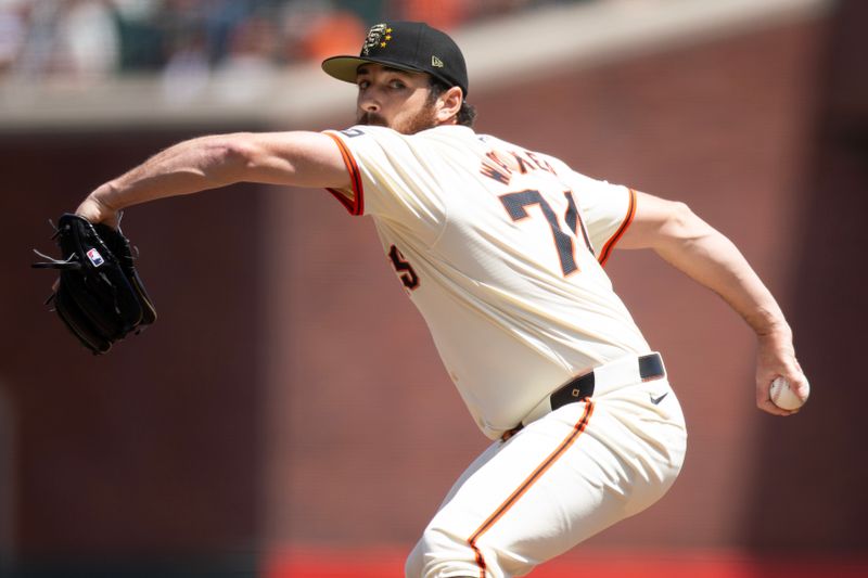 May 18, 2024; San Francisco, California, USA; San Francisco Giants pitcher Ryan Walker (74) delivers a pitch against the Colorado Rockies  during the sixth inning at Oracle Park. Mandatory Credit: D. Ross Cameron-USA TODAY Sports