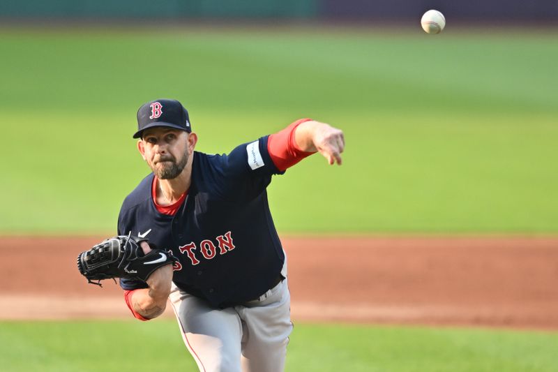 Jun 6, 2023; Cleveland, Ohio, USA; Boston Red Sox starting pitcher James Paxton (65) throws a pitch during the first inning against the Cleveland Guardians at Progressive Field. Mandatory Credit: Ken Blaze-USA TODAY Sports