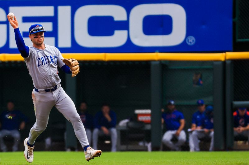 Sep 21, 2025; Cincinnati, Ohio, USA; Chicago Cubs second baseman Nico Hoerner (2) throws to first to get Cincinnati Reds shortstop Elly De La Cruz (not pictured) out in the fourth inning at Great American Ball Park. Mandatory Credit: Katie Stratman-Imagn Images
