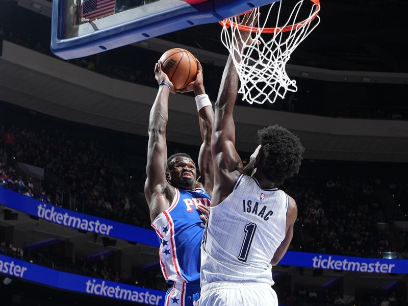 PHILADELPHIA, PA - DECEMBER 4: Adem Bona #30 of the Philadelphia 76ers dunks the ball during the game against the Orlando Magic on December 4, 2024 at the Wells Fargo Center in Philadelphia, Pennsylvania NOTE TO USER: User expressly acknowledges and agrees that, by downloading and/or using this Photograph, user is consenting to the terms and conditions of the Getty Images License Agreement. Mandatory Copyright Notice: Copyright 2024 NBAE (Photo by Jesse D. Garrabrant/NBAE via Getty Images)