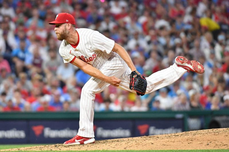 Jun 3, 2024; Philadelphia, Pennsylvania, USA;  Philadelphia Phillies pitcher Zack Wheeler (45) throws a pitch against the Milwaukee Brewers during the seventh inning at Citizens Bank Park. Mandatory Credit: Eric Hartline-USA TODAY Sports