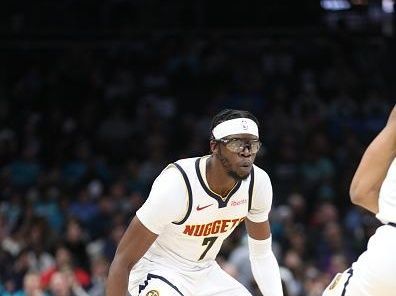 CHARLOTTE, NC - DECEMBER 23: Reggie Jackson #7 of the Denver Nuggets handles the ball during the game against the Charlotte Hornets on December 23, 2023 at Spectrum Center in Charlotte, North Carolina. NOTE TO USER: User expressly acknowledges and agrees that, by downloading and or using this photograph, User is consenting to the terms and conditions of the Getty Images License Agreement.  Mandatory Copyright Notice:  Copyright 2023 NBAE (Photo by Brock Williams-Smith/NBAE via Getty Images)