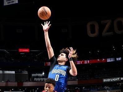 ORLANDO, FL - DECEMBER 20: Anthony Black #0 of the Orlando Magic shoots the ball during the game against the Miami Heat on December 20, 2023 at the Kia Center in Orlando, Florida. NOTE TO USER: User expressly acknowledges and agrees that, by downloading and or using this photograph, User is consenting to the terms and conditions of the Getty Images License Agreement. Mandatory Copyright Notice: Copyright 2023 NBAE (Photo by Fernando Medina/NBAE via Getty Images)