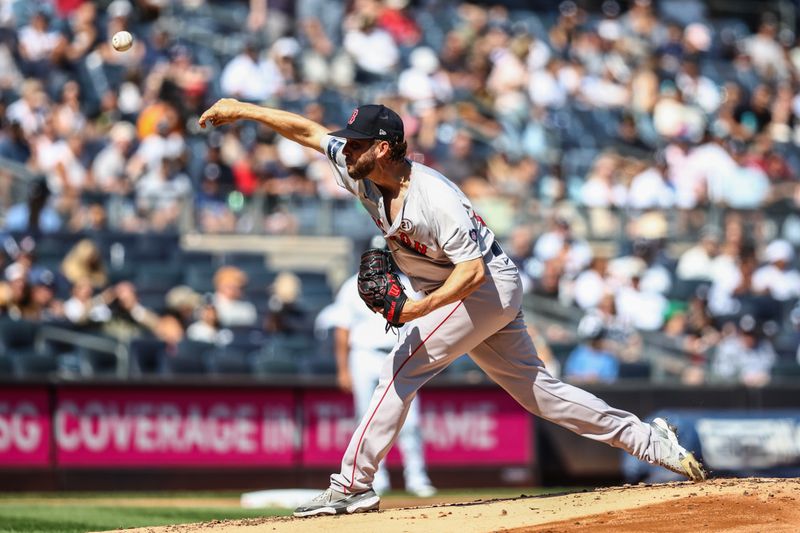 Sep 15, 2024; Bronx, New York, USA;  Boston Red Sox starting pitcher Kutter Crawford (50) pitches in the first inning against the New York Yankees at Yankee Stadium. Mandatory Credit: Wendell Cruz-Imagn Images