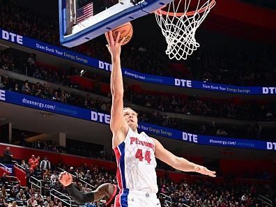 DETROIT, MI - DECEMBER 30: Bojan Bogdanovic #44 of the Detroit Pistons shoots the ball during the game against the Toronto Raptors on December 30, 2023 at Little Caesars Arena in Detroit, Michigan. NOTE TO USER: User expressly acknowledges and agrees that, by downloading and/or using this photograph, User is consenting to the terms and conditions of the Getty Images License Agreement. Mandatory Copyright Notice: Copyright 2023 NBAE (Photo by Chris Schwegler/NBAE via Getty Images)