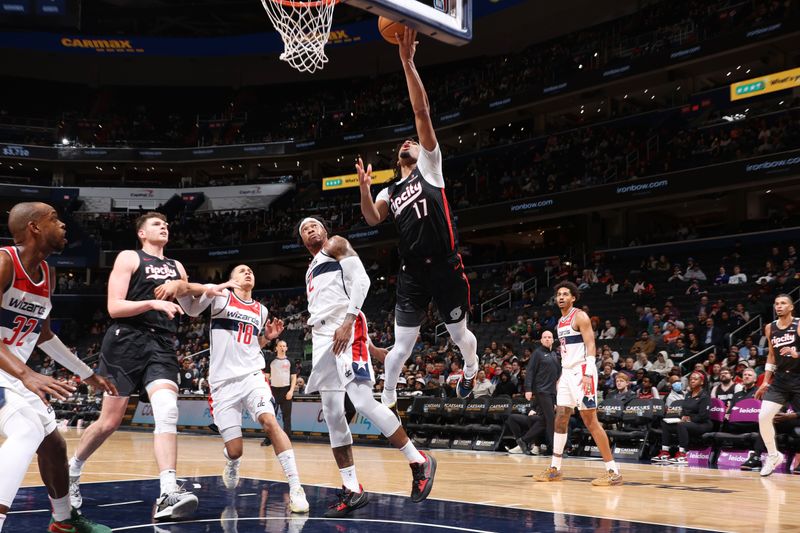 WASHINGTON, DC -? FEBRUARY 26: Shaedon Sharpe #17 of the Portland Trail Blazers drives to basket against the Washington Wizards on February 26, 2025 at Capital One Arena in Washington, DC. NOTE TO USER: User expressly acknowledges and agrees that, by downloading and or using this Photograph, user is consenting to the terms and conditions of the Getty Images License Agreement. Mandatory Copyright Notice: Copyright 2025 NBAE (Photo by Kenny Giarla/NBAE via Getty Images)