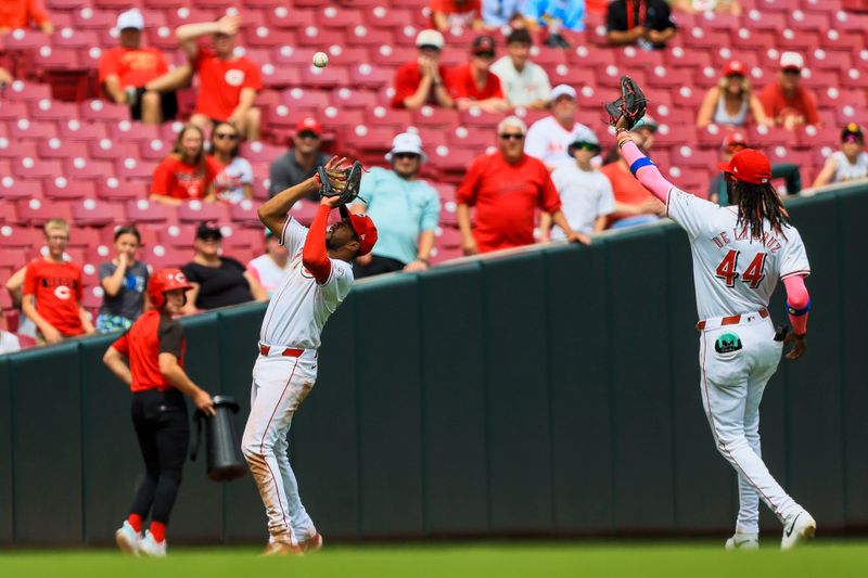 May 23, 2024; Cincinnati, Ohio, USA; Cincinnati Reds third baseman Jeimer Candelario (3) catches a pop up hit by San Diego Padres outfielder David Peralta (not pictured) in the eighth inning at Great American Ball Park. Mandatory Credit: Katie Stratman-USA TODAY Sports