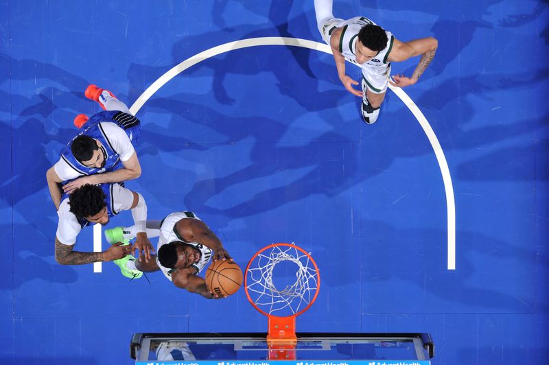 ORLANDO, FL - APRIL 14: Thanasis Antetokounmpo #43 of the Milwaukee Bucks drives to the basket during the game against the Orlando Magic on April 14, 2024 at Kia Center in Orlando, Florida. NOTE TO USER: User expressly acknowledges and agrees that, by downloading and or using this photograph, User is consenting to the terms and conditions of the Getty Images License Agreement. Mandatory Copyright Notice: Copyright 2024 NBAE (Photo by Fernando Medina/NBAE via Getty Images)