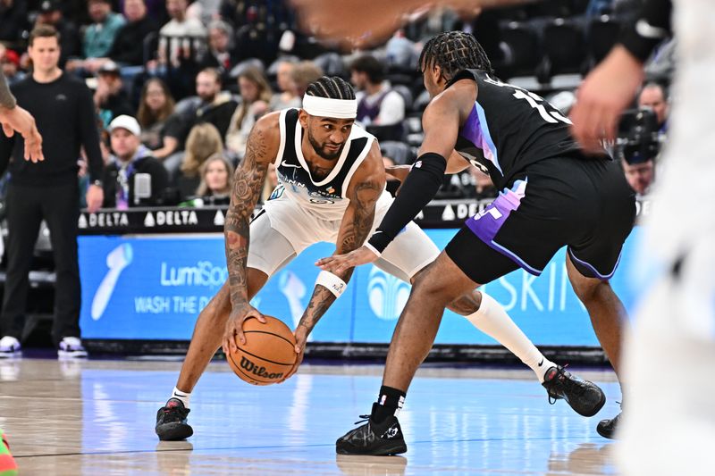 SALT LAKE CITY, UT - FEBRUARY 28:  Nickeil Alexander-Walker #9 of the Minnesota Timberwolves dribbles the ball during the game against the Utah Jazz on February 28, 2025 at Delta Center in Salt Lake City, Utah. NOTE TO USER: User expressly acknowledges and agrees that, by downloading and or using this Photograph, User is consenting to the terms and conditions of the Getty Images License Agreement. Mandatory Copyright Notice: Copyright 2025 NBAE (Photo by Jamie Sabau/NBAE via Getty Images)