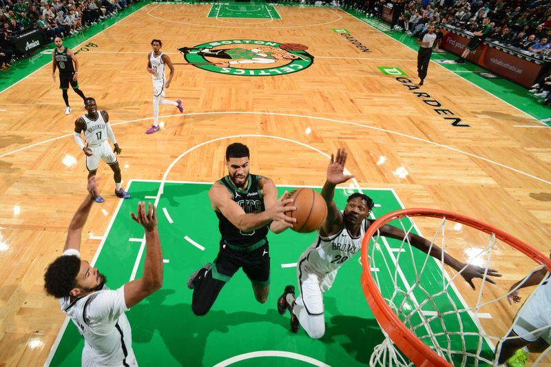 BOSTON, MA - NOVEMBER 8: Jayson Tatum #0 of the Boston Celtics drives to the basket during the game against the Brooklyn Nets on November 8, 2024 at TD Garden in Boston, Massachusetts. NOTE TO USER: User expressly acknowledges and agrees that, by downloading and/or using this Photograph, user is consenting to the terms and conditions of the Getty Images License Agreement. Mandatory Copyright Notice: Copyright 2024 NBAE (Photo by Brian Babineau/NBAE via Getty Images)