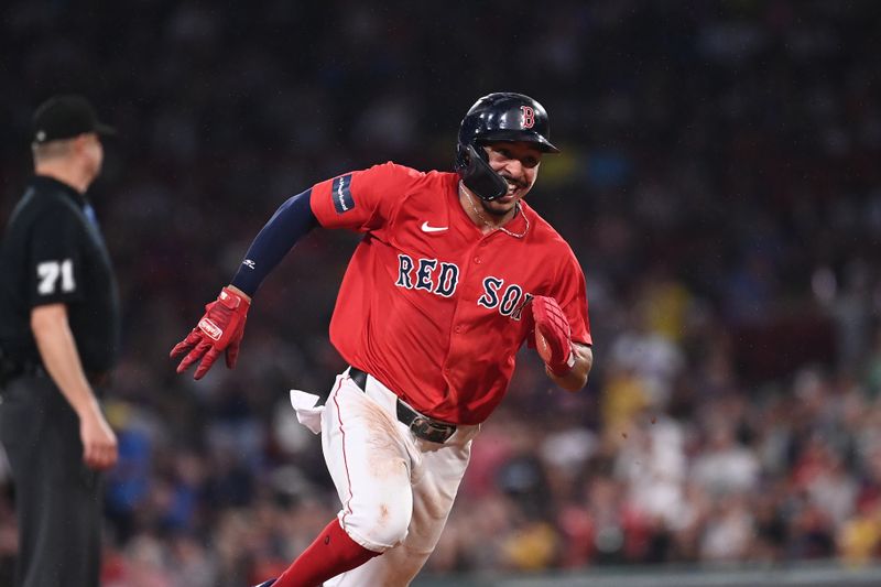 Aug 9, 2024; Boston, Massachusetts, USA; Boston Red Sox shortstop David Hamilton (70) runs to third base against the Houston Astros during the fourth inning at Fenway Park. Mandatory Credit: Eric Canha-USA TODAY Sports