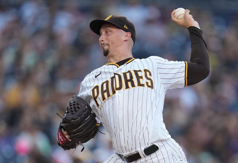 Jul 25, 2023; San Diego, California, USA; Pittsburgh Pirates starting pitcher Rich Hill (44) throws a pitch against the San Diego Padres during the first inning at Petco Park. Mandatory Credit: Ray Acevedo-USA TODAY Sports