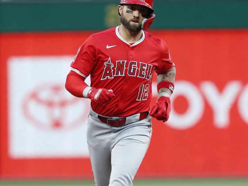 May 7, 2024; Pittsburgh, Pennsylvania, USA;  Los Angeles Angels left fielder Kevin Pillar (12) circles the bases on a three run home run against the Pittsburgh Pirates during the fourth inning at PNC Park. Mandatory Credit: Charles LeClaire-USA TODAY Sports