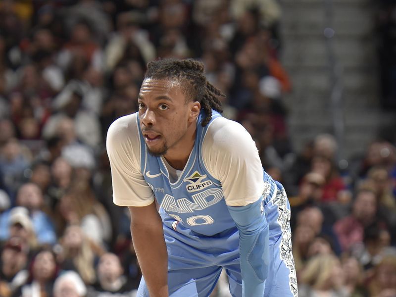 CLEVELAND, OH - NOVEMBER 17: Darius Garland #10 of the Cleveland Cavaliers looks on during the game against the Charlotte Hornets on November 17, 2024 at Rocket Mortgage FieldHouse in Cleveland, Ohio. NOTE TO USER: User expressly acknowledges and agrees that, by downloading and/or using this Photograph, user is consenting to the terms and conditions of the Getty Images License Agreement. Mandatory Copyright Notice: Copyright 2024 NBAE (Photo by David Liam Kyle/NBAE via Getty Images)