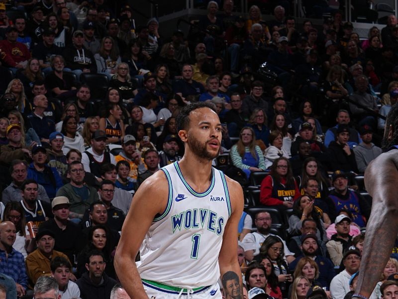 DENVER, CO - MARCH 29: Kyle Anderson #1 of the Minnesota Timberwolves dribbles the ball during the game against the Denver Nuggets on March 29, 2024 at the Ball Arena in Denver, Colorado. NOTE TO USER: User expressly acknowledges and agrees that, by downloading and/or using this Photograph, user is consenting to the terms and conditions of the Getty Images License Agreement. Mandatory Copyright Notice: Copyright 2024 NBAE (Photo by Garrett Ellwood/NBAE via Getty Images)