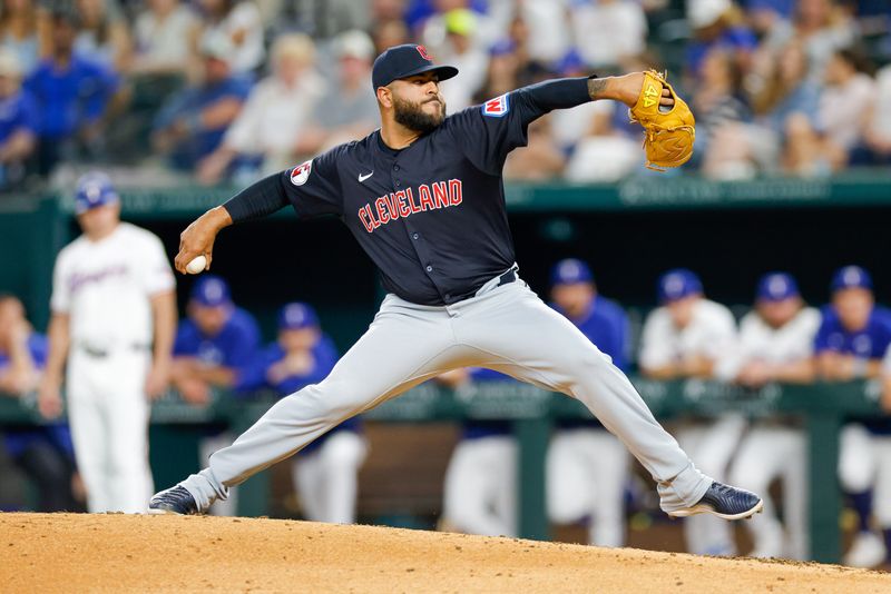 May 15, 2024; Arlington, Texas, USA; Cleveland Guardians pitcher Pedro Avila (60) throws during the eighth inning against the Texas Rangers at Globe Life Field. Mandatory Credit: Andrew Dieb-USA TODAY Sports