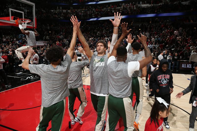 CHICAGO, IL - MARCH 1: Brook Lopez #11 of the Milwaukee Bucks is introduced before the game against the Chicago Bulls on March 1, 2024 at United Center in Chicago, Illinois. NOTE TO USER: User expressly acknowledges and agrees that, by downloading and or using this photograph, User is consenting to the terms and conditions of the Getty Images License Agreement. Mandatory Copyright Notice: Copyright 2024 NBAE (Photo by Gary Dineen/NBAE via Getty Images)