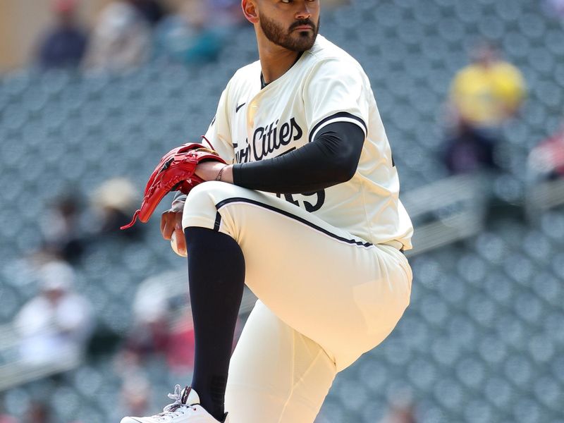 May 9, 2024; Minneapolis, Minnesota, USA; Minnesota Twins starting pitcher Pablo Lopez (49) delivers a pitch against the Seattle Mariners at Target Field. Mandatory Credit: Matt Krohn-USA TODAY Sports