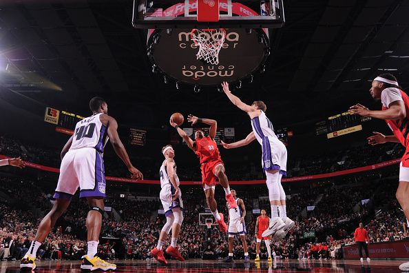 PORTLAND, OR - DECEMBER 26: Toumani Camara #33 of the Portland Trail Blazers drives to the basket during the game against the Sacramento Kings on December 26, 2023 at the Moda Center Arena in Portland, Oregon. NOTE TO USER: User expressly acknowledges and agrees that, by downloading and or using this photograph, user is consenting to the terms and conditions of the Getty Images License Agreement. Mandatory Copyright Notice: Copyright 2023 NBAE (Photo by Cameron Browne/NBAE via Getty Images)