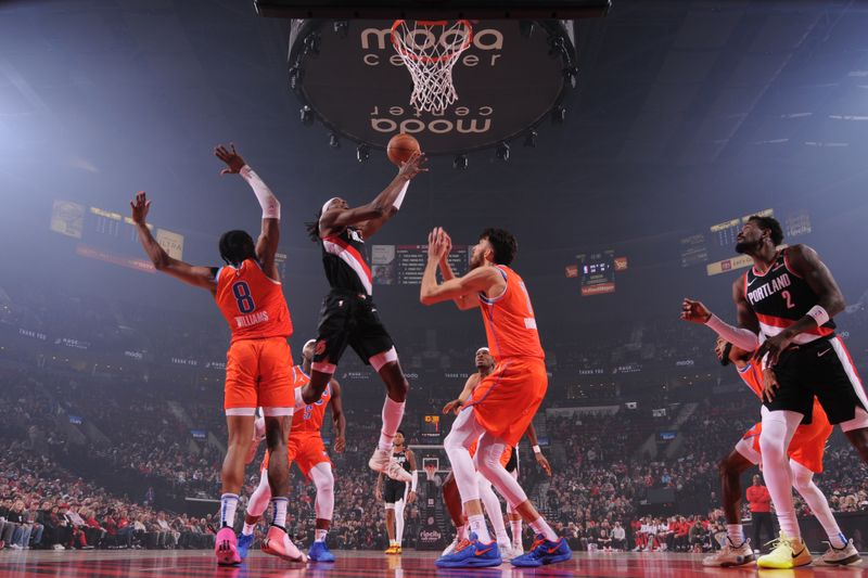 PORTLAND, OR - NOVEMBER 1: Jerami Grant #9 of the Portland Trail Blazers drives to the basket during the game against the Oklahoma City Thunder on November 1, 2024 at the Moda Center Arena in Portland, Oregon. NOTE TO USER: User expressly acknowledges and agrees that, by downloading and or using this photograph, user is consenting to the terms and conditions of the Getty Images License Agreement. Mandatory Copyright Notice: Copyright 2024 NBAE (Photo by Cameron Browne/NBAE via Getty Images)