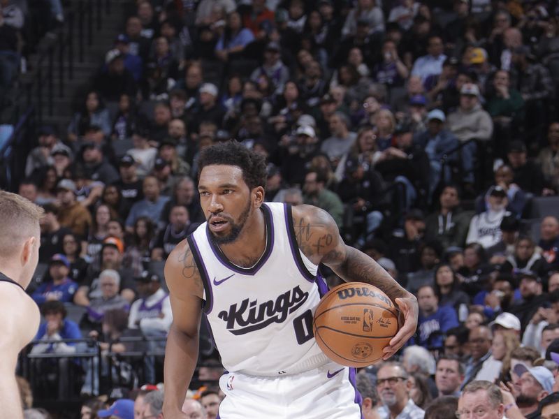 SACRAMENTO, CA - MARCH 19:  Malik Monk #0 of the Sacramento Kings dribbles the ball during the gameagainst the Cleveland Cavaliers  on March 19, 2025 at Golden 1 Center in Sacramento, California. NOTE TO USER: User expressly acknowledges and agrees that, by downloading and or using this Photograph, user is consenting to the terms and conditions of the Getty Images License Agreement. Mandatory Copyright Notice: Copyright 2025 NBAE (Photo by Rocky Widner/NBAE via Getty Images)