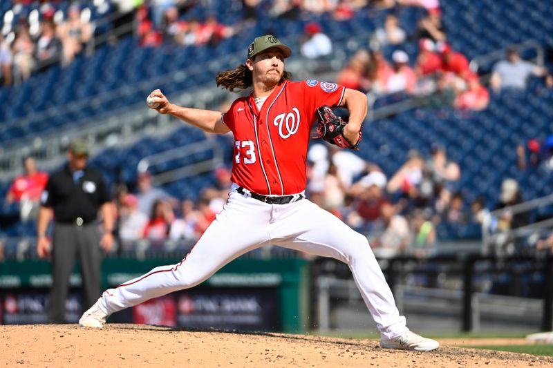 May 21, 2023; Washington, District of Columbia, USA; Washington Nationals relief pitcher Hunter Harvey (73) throws to the Detroit Tigers during the ninth inning at Nationals Park. Mandatory Credit: Brad Mills-USA TODAY Sports