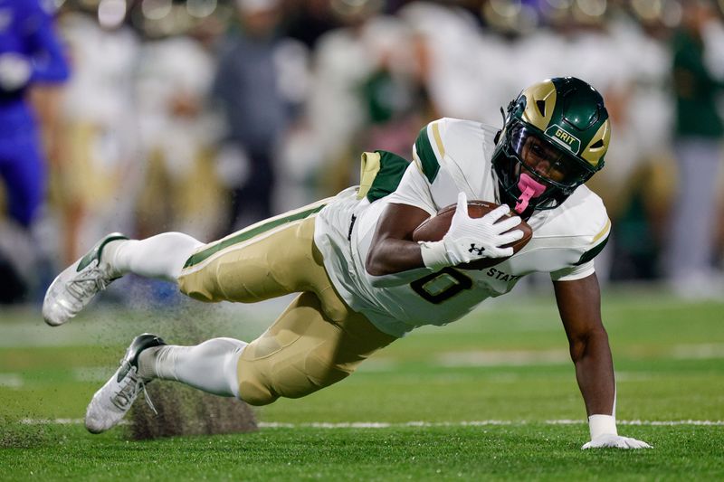 Oct 19, 2024; Colorado Springs, Colorado, USA; Colorado State Rams defensive back Chris Jackson (0) grabs a loose ball on a punt return in the first quarter against the Air Force Falcons at Falcon Stadium. Mandatory Credit: Isaiah J. Downing-Imagn Images