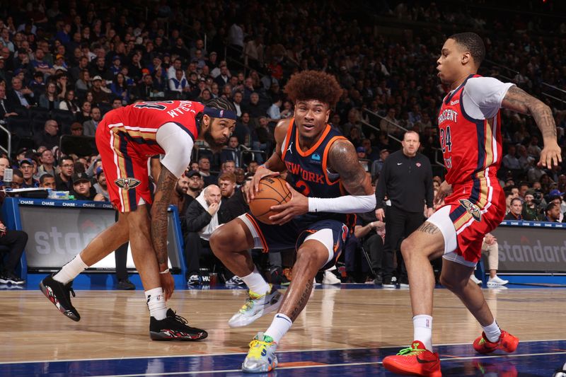 NEW YORK, NY - FEBRUARY 27:  Miles McBride #2 of the New York Knicks goes to the basket during the game on February 27, 2024 at Madison Square Garden in New York City, New York.  NOTE TO USER: User expressly acknowledges and agrees that, by downloading and or using this photograph, User is consenting to the terms and conditions of the Getty Images License Agreement. Mandatory Copyright Notice: Copyright 2024 NBAE  (Photo by Nathaniel S. Butler/NBAE via Getty Images)