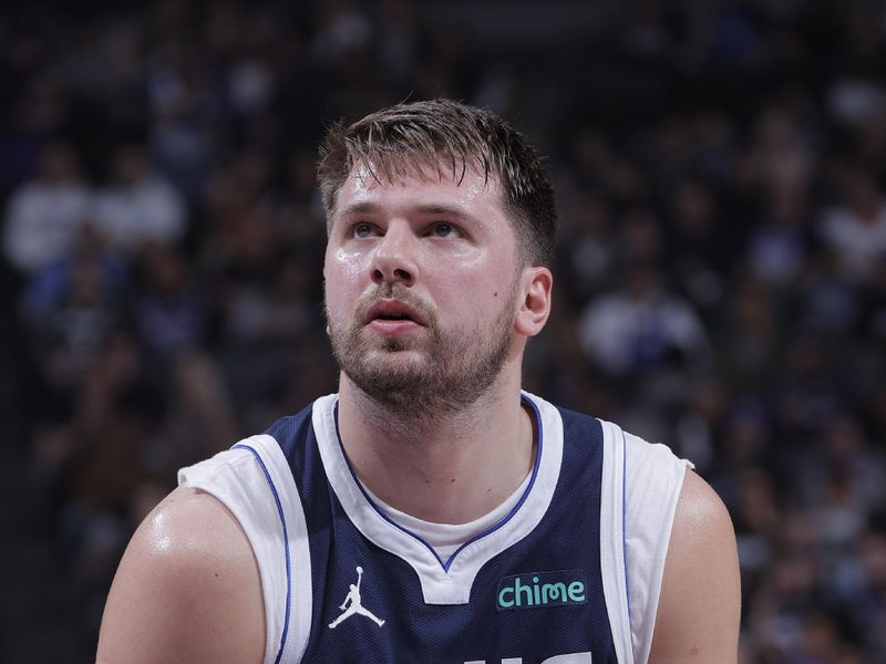 SACRAMENTO, CA - MARCH 29:  Luka Doncic #77 of the Dallas Mavericks shoots a free throw during the game on March 29, 2024 at Golden 1 Center in Sacramento, California. NOTE TO USER: User expressly acknowledges and agrees that, by downloading and or using this Photograph, user is consenting to the terms and conditions of the Getty Images License Agreement. Mandatory Copyright Notice: Copyright 2024 NBAE (Photo by Rocky Widner/NBAE via Getty Images)