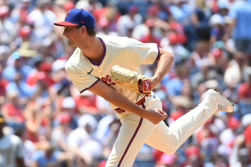 Jul 14, 2024; Philadelphia, Pennsylvania, USA; Philadelphia Phillies pitcher Michael Mercado (63) throws a pitch during the second inning against the Oakland Athletics at Citizens Bank Park. Mandatory Credit: Eric Hartline-USA TODAY Sports