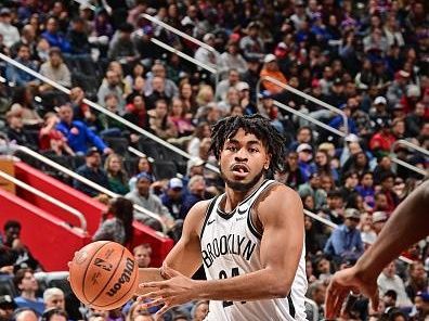 DETROIT, MI - DECEMBER 26: Cam Thomas #24 of the Brooklyn Nets drives to the basket during the game against the Detroit Pistons on December 26, 2023 at Little Caesars Arena in Detroit, Michigan. NOTE TO USER: User expressly acknowledges and agrees that, by downloading and/or using this photograph, User is consenting to the terms and conditions of the Getty Images License Agreement. Mandatory Copyright Notice: Copyright 2023 NBAE (Photo by Chris Schwegler/NBAE via Getty Images)