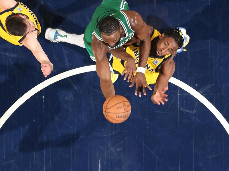 INDIANAPOLIS, IN - MAY 27: Jaylen Brown #7 of the Boston Celtics drives to the basket during the game against the Indiana Pacers during Game 4 of the Eastern Conference Finals of the 2024 NBA Playoffs on May 27, 2024 at Gainbridge Fieldhouse in Indianapolis, Indiana. NOTE TO USER: User expressly acknowledges and agrees that, by downloading and or using this Photograph, user is consenting to the terms and conditions of the Getty Images License Agreement. Mandatory Copyright Notice: Copyright 2024 NBAE (Photo by Nathaniel S. Butler/NBAE via Getty Images)