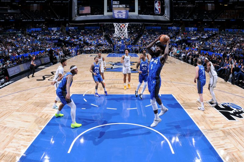 ORLANDO, FL - MARCH 13: Jonathan Isaac #1 of the Orlando Magic rebounds the ball during the game against the Brooklyn Nets on March 13, 2024 at the Kia Center in Orlando, Florida. NOTE TO USER: User expressly acknowledges and agrees that, by downloading and or using this photograph, User is consenting to the terms and conditions of the Getty Images License Agreement. Mandatory Copyright Notice: Copyright 2024 NBAE (Photo by Fernando Medina/NBAE via Getty Images)