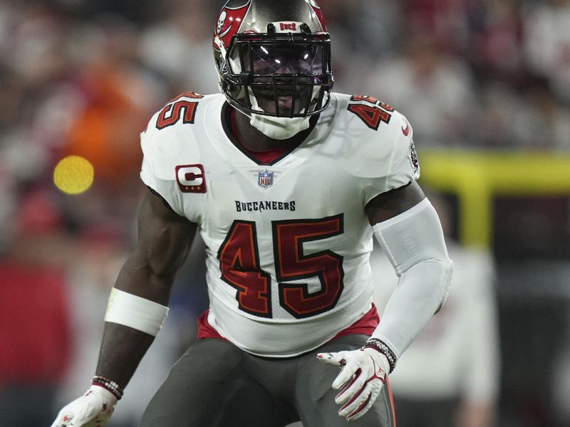 Tampa Bay Buccaneers linebacker Devin White (45) defends in the secondary during an NFL wild-card football game against the Dallas Cowboys, Monday, Jan. 16, 2023, in Tampa, Fla. (AP Photo/Peter Joneleit)