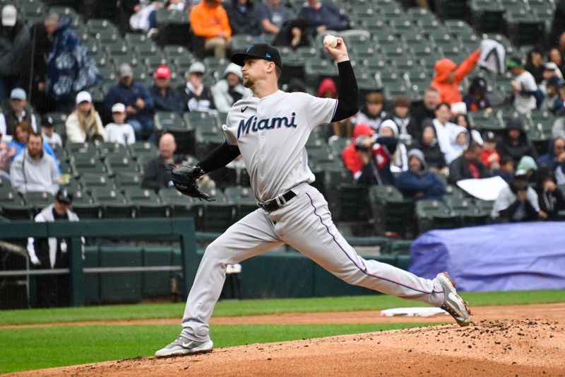 Jun 11, 2023; Chicago, Illinois, USA;  Miami Marlins starting pitcher Braxton Garrett (29) delivers against the Chicago White Sox during the first inning at Guaranteed Rate Field. Mandatory Credit: Matt Marton-USA TODAY Sports