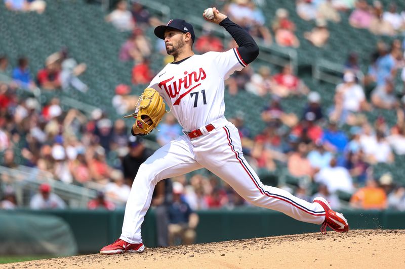 May 24, 2023; Minneapolis, Minnesota, USA; Minnesota Twins relief pitcher Jovani Moran (71) delivers a pitch during the seventh inning against the San Francisco Giants at Target Field. Mandatory Credit: Matt Krohn-USA TODAY Sports