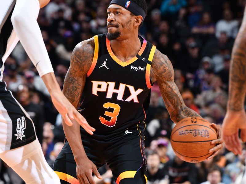 PHOENIX, AZ - DECEMBER 3: Bradley Beal #3 of the Phoenix Suns looks to pass the ball during the game against the San Antonio Spurs during a Emirates NBA Cup game on December 3, 2024 at Footprint Center in Phoenix, Arizona. NOTE TO USER: User expressly acknowledges and agrees that, by downloading and or using this photograph, user is consenting to the terms and conditions of the Getty Images License Agreement. Mandatory Copyright Notice: Copyright 2024 NBAE (Photo by Barry Gossage/NBAE via Getty Images)