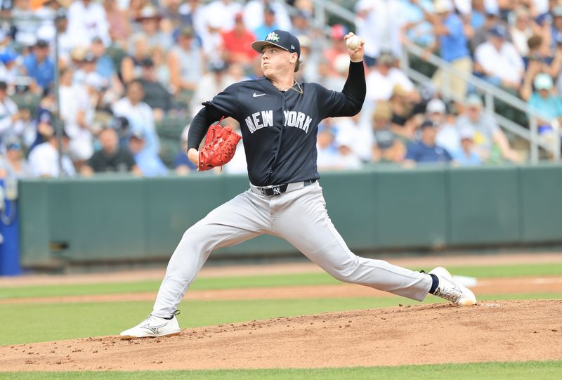 Mar 13, 2026; North Port, Florida, USA;  New York Yankees starting pitcher Ryan Weathers (40) throws a pitch during the first inning against the Atlanta Braves at CoolToday Park. Mandatory Credit: Kim Klement Neitzel-Imagn Images