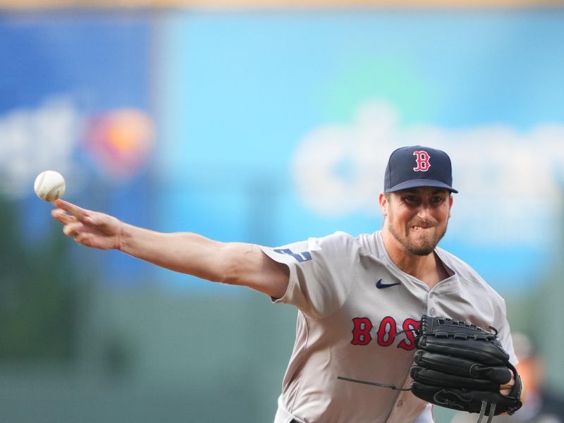 Jul 23, 2024; Denver, Colorado, USA; Boston Red Sox starting pitcher Cooper Criswell (64) delivers a pitch in the first inning against the Colorado Rockies at Coors Field. Mandatory Credit: Ron Chenoy-USA TODAY Sports