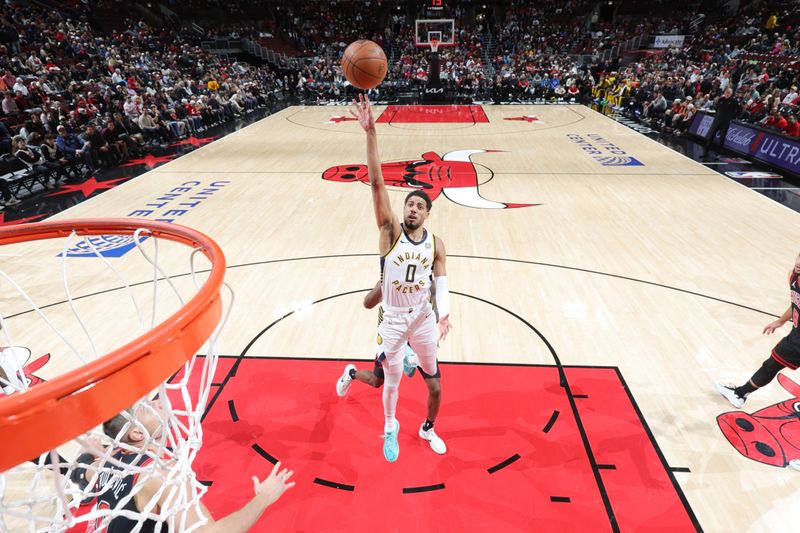 CHICAGO, IL - DECEMBER 6: Tyrese Haliburton #0 of the Indiana Pacers shoots the ball during the game against the Chicago Bulls on December 6, 2024 at United Center in Chicago, Illinois. NOTE TO USER: User expressly acknowledges and agrees that, by downloading and or using this photograph, User is consenting to the terms and conditions of the Getty Images License Agreement. Mandatory Copyright Notice: Copyright 2024 NBAE (Photo by Jeff Haynes/NBAE via Getty Images)