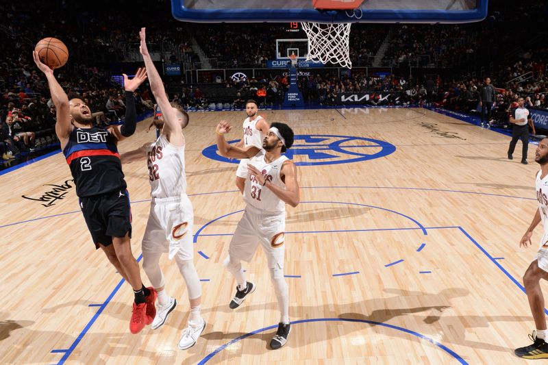 DETROIT, MI - MARCH 1: Cade Cunningham #2 of the Detroit Pistons shoots the ball during the game against the Cleveland Cavaliers on March 1, 2024 at Little Caesars Arena in Detroit, Michigan. NOTE TO USER: User expressly acknowledges and agrees that, by downloading and/or using this photograph, User is consenting to the terms and conditions of the Getty Images License Agreement. Mandatory Copyright Notice: Copyright 2024 NBAE (Photo by Chris Schwegler/NBAE via Getty Images)