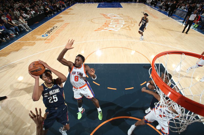 NEW YORK, NY - DECEMBER 1: Trey Murphy III #25 of the New Orleans Pelicans drives to the basket during the game against the New York Knicks on December 1, 2024 at Madison Square Garden in New York City, New York.  NOTE TO USER: User expressly acknowledges and agrees that, by downloading and or using this photograph, User is consenting to the terms and conditions of the Getty Images License Agreement. Mandatory Copyright Notice: Copyright 2024 NBAE  (Photo by Nathaniel S. Butler/NBAE via Getty Images)