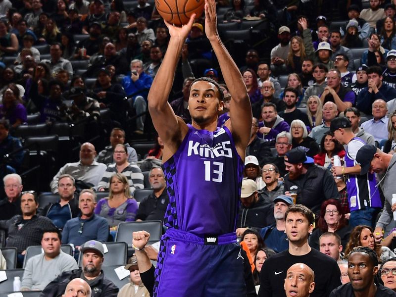 SACRAMENTO, CA - DECEMBER 3: Keegan Murray #13 of the Sacramento Kings shoots the ball during the game against the Houston Rockets during the Emirates NBA Cup game on December 3, 2024 at Golden 1 Center in Sacramento, California. NOTE TO USER: User expressly acknowledges and agrees that, by downloading and or using this Photograph, user is consenting to the terms and conditions of the Getty Images License Agreement. Mandatory Copyright Notice: Copyright 2024 NBAE (Photo by Adam Pantozzi/NBAE via Getty Images)