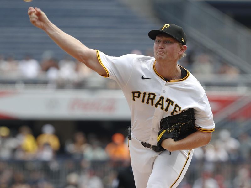 Jun 19, 2024; Pittsburgh, Pennsylvania, USA;  Pittsburgh Pirates starting pitcher Mitch Keller (23) delivers a pitch against the Cincinnati Reds during the first inning at PNC Park. Mandatory Credit: Charles LeClaire-USA TODAY Sports