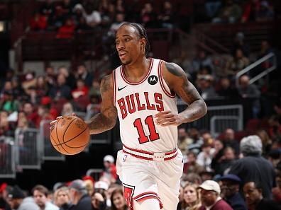 CHICAGO, IL - DECEMBER 2: DeMar DeRozan #11 of the Chicago Bulls dribbles the ball during the game against the New Orleans Pelicans on December 2, 2023 at United Center in Chicago, Illinois. NOTE TO USER: User expressly acknowledges and agrees that, by downloading and or using this photograph, User is consenting to the terms and conditions of the Getty Images License Agreement. Mandatory Copyright Notice: Copyright 2023 NBAE (Photo by Jeff Haynes/NBAE via Getty Images)